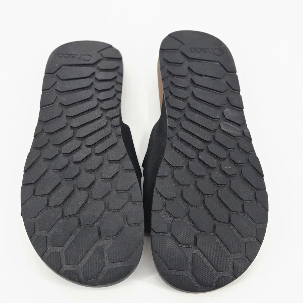 Chaco Men Lowdown Leather Slide Sandals Black Brown Water Travel Gorpcore 13 EUC